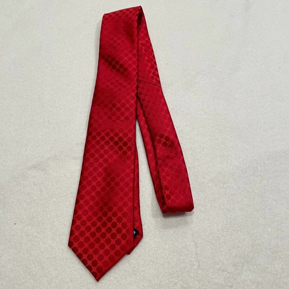 Countess Mara Men's Tie Necktie Polka Dot Geometric Circle Red Polyester - Picture 3 of 7